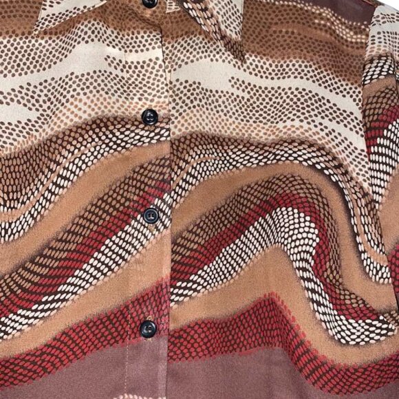 Retro Chic 70s Disco Shirt Heart Soul Bell Sleeve Brown Neutral Mod Knit Small - Picture 6 of 12